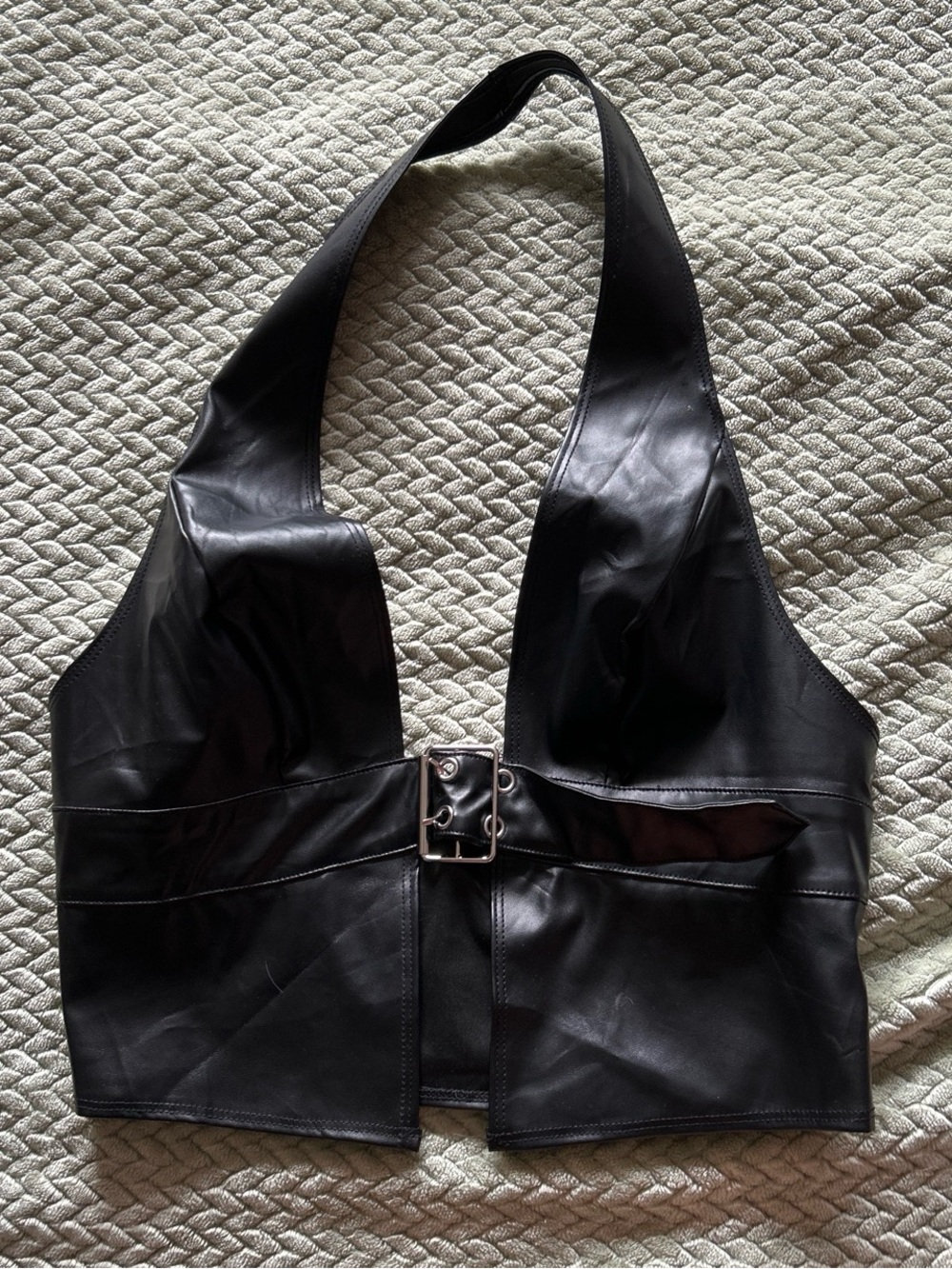 black faux leather halter crop top